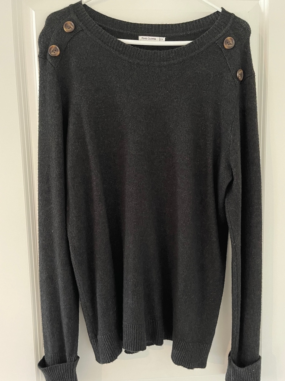 Pink Clover Black Button-Shoulder Knit Sweater